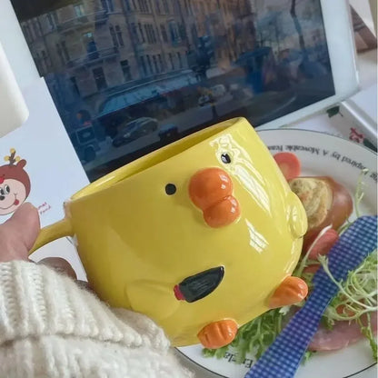 Creative Cute Mug Breakfast Juice Cup Household Milk Cup Cartoon Coffee Cup Dudu Mouth Chicken Ceramic Mug Birthday Gift