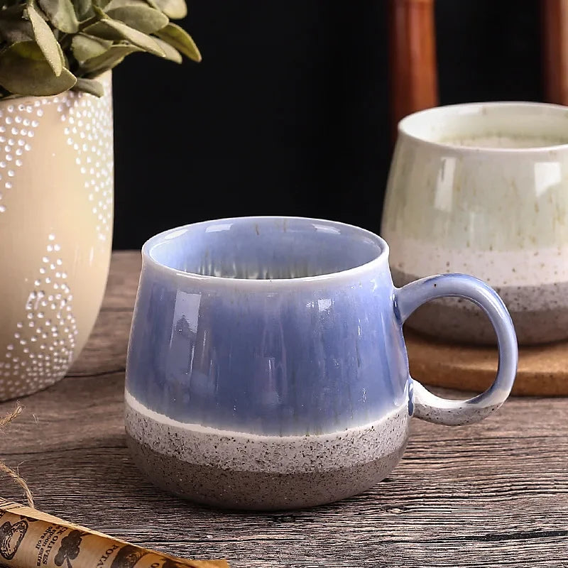 500ml New Nordic Kiln Glazed Ceramic Cup Retro Large Capacity Mugs Northern Europe Splicing Colors Style High Beauty Mug