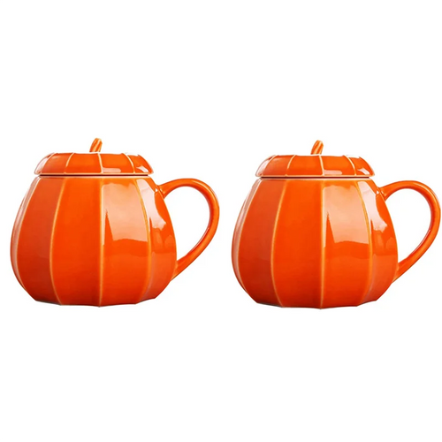 ABUN-2X Mug Pumpkin Mug With Lid -  Decorations Ornament Coffee Mugs Big Cute Fall Cups Teacup - Birthday Gift Idea