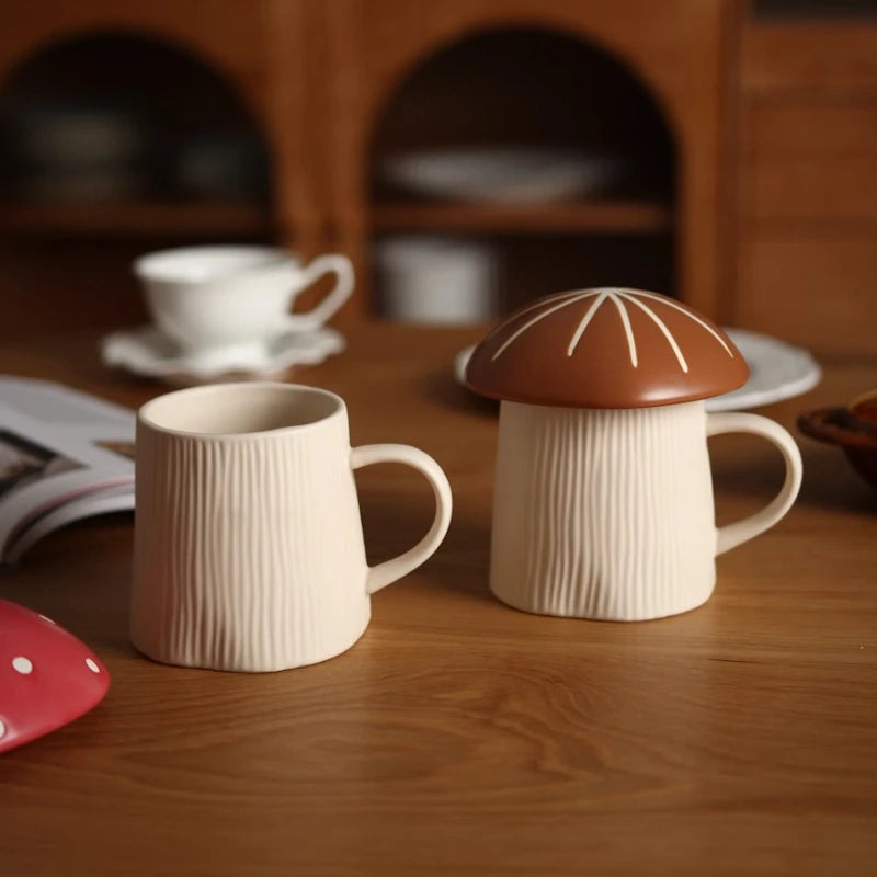 American Retro Style Mug with Lid, Cute Water Cup, Mushroom Couple Ceramic Drinking Cup, Funny Mugs