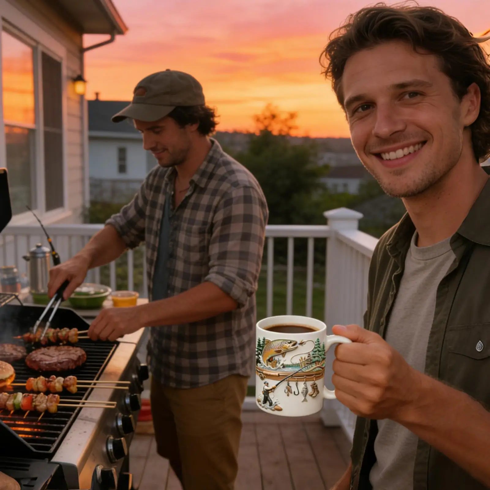 Fishing Mug 350ml Ceramic Funny Novelty Drinkware Fisherman Coffee Mug for Cold Weather Outdoor Fishing Camping Hiking Picnic