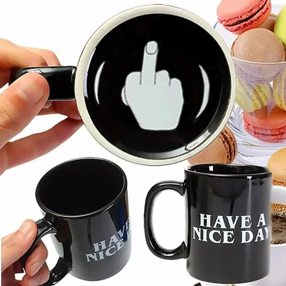Vertical middle finger creative mug, anime and film products, funny ceramic cup, coffee cup, breakfast cup, gift for friends