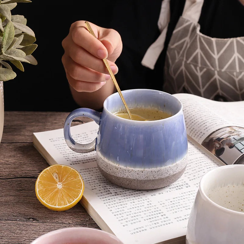 500ml New Nordic Kiln Glazed Ceramic Cup Retro Large Capacity Mugs Northern Europe Splicing Colors Style High Beauty Mug