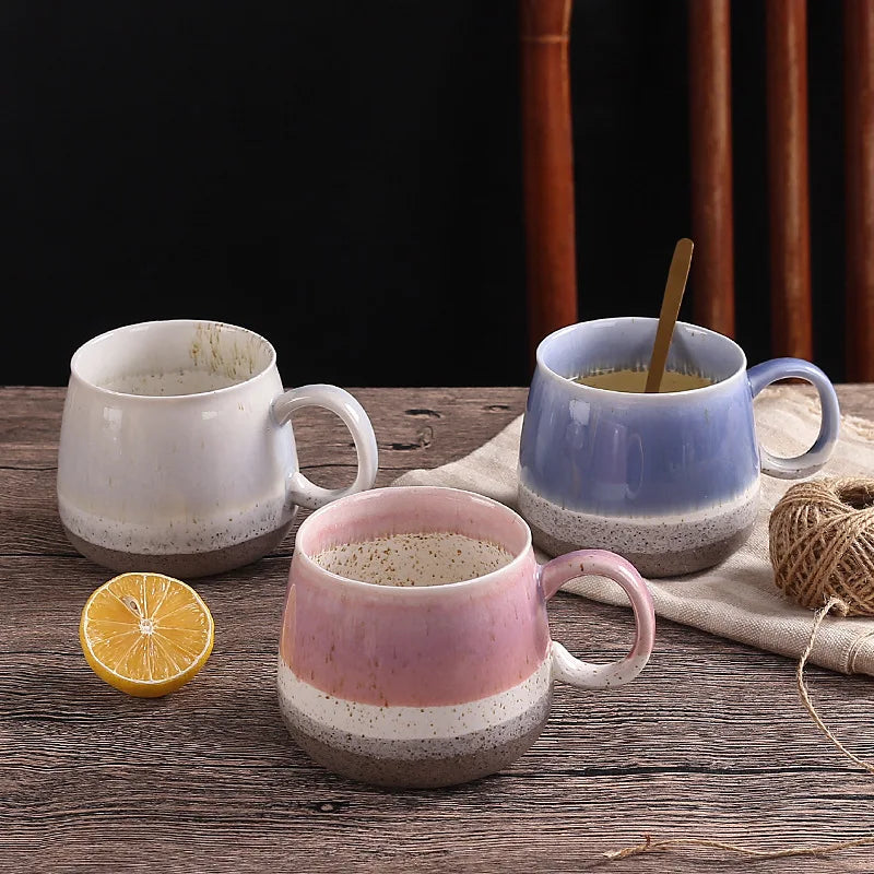 500ml New Nordic Kiln Glazed Ceramic Cup Retro Large Capacity Mugs Northern Europe Splicing Colors Style High Beauty Mug