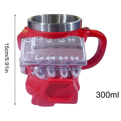 V8 Engine Mug Cup Vintage Mug Milk Cup for Adult Men Car Enthusiasts Lover Mechanics Kitchen Office Travel Coffee Water Birthday