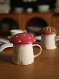 American Retro Style Mug with Lid, Cute Water Cup, Mushroom Couple Ceramic Drinking Cup, Funny Mugs