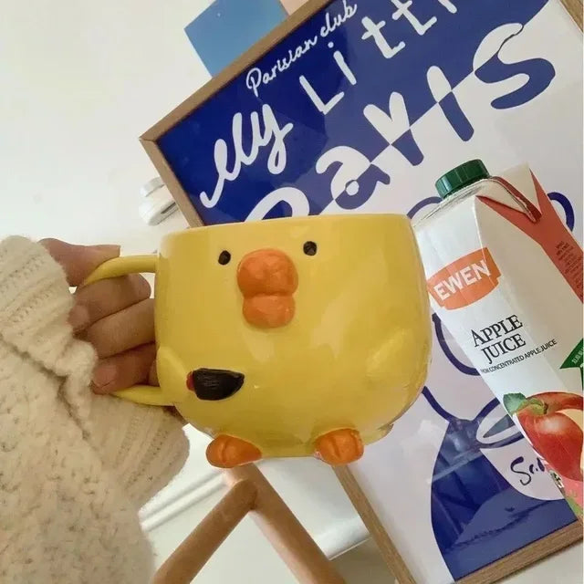 300ML Cute Mug Dudu Mouth Chicken Ceramic Mug Breakfast Juice Cup Household Milk Cup Cartoon Coffee Cup Birthday Gift 4. Cute Po