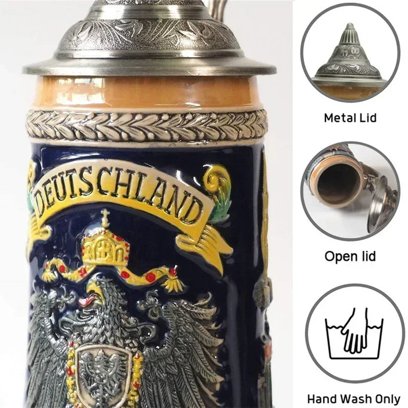 600ml Beer Mugs Big Capacity Germany Geographical Sign Classical  Beer Mug 3D & Resin Steel Stainless Tankard Cup Best Fans Gift