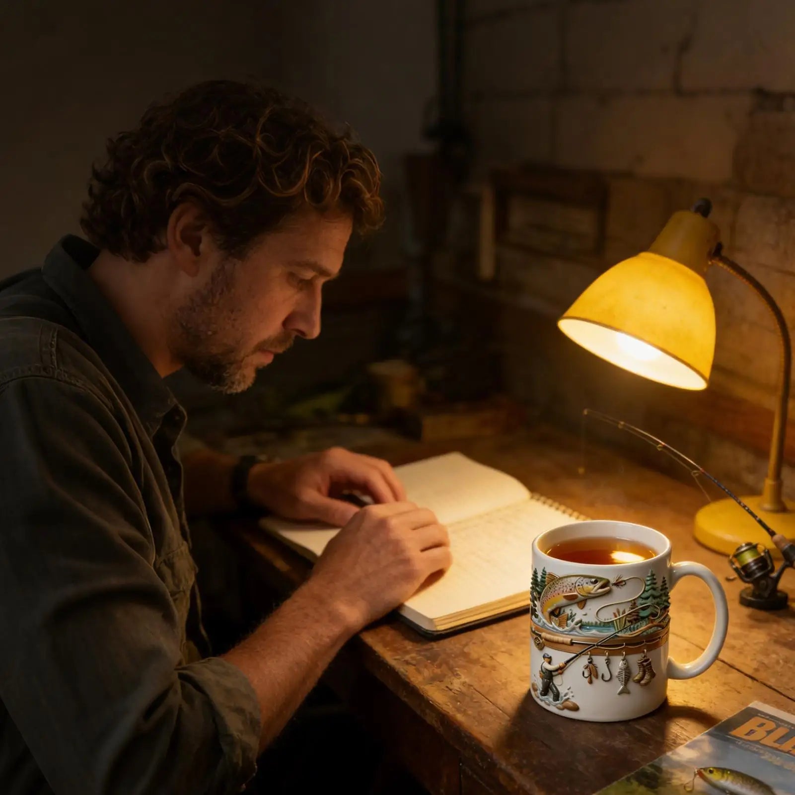 Fishing Mug 350ml Ceramic Funny Novelty Drinkware Fisherman Coffee Mug for Cold Weather Outdoor Fishing Camping Hiking Picnic