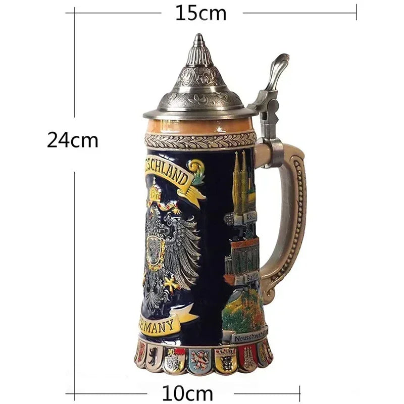 600ml Beer Mugs Big Capacity Germany Geographical Sign Classical  Beer Mug 3D & Resin Steel Stainless Tankard Cup Best Fans Gift