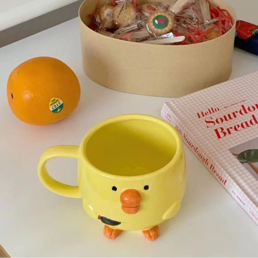 Creative Cute Mug Breakfast Juice Cup Household Milk Cup Cartoon Coffee Cup Dudu Mouth Chicken Ceramic Mug Birthday Gift