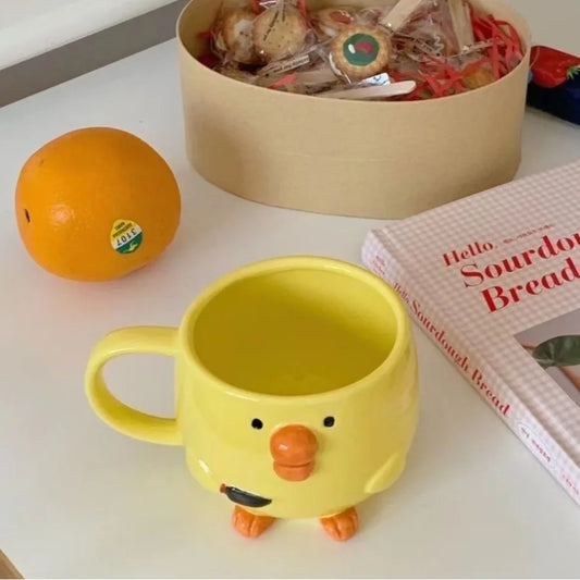 Creative Cute Mug Breakfast Juice Cup Household Milk Cup Cartoon Coffee Cup Dudu Mouth Chicken Ceramic Mug Birthday Gift