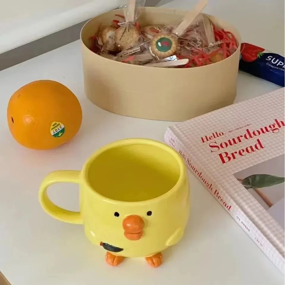 300ML Cute Mug Dudu Mouth Chicken Ceramic Mug Breakfast Juice Cup Household Milk Cup Cartoon Coffee Cup Birthday Gift 4. Cute Po