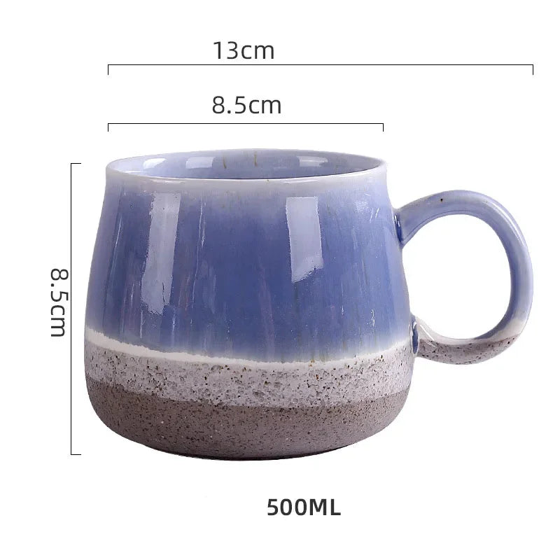 500ml New Nordic Kiln Glazed Ceramic Cup Retro Large Capacity Mugs Northern Europe Splicing Colors Style High Beauty Mug