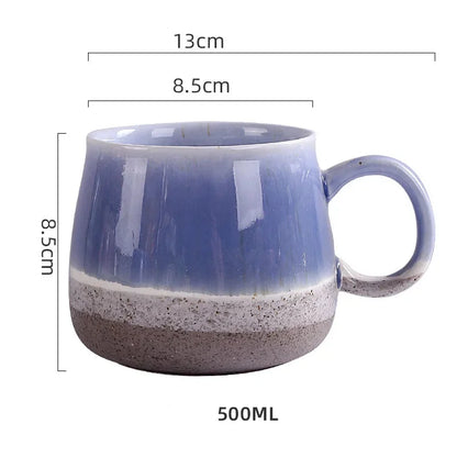 500ml New Nordic Kiln Glazed Ceramic Cup Retro Large Capacity Mugs Northern Europe Splicing Colors Style High Beauty Mug