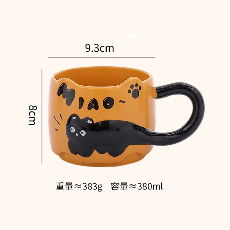 4 Color Embossed Kitten Cat Mug High Value Mug Cute Creative Couple Water Cup Ceramic Office Coffee Mug