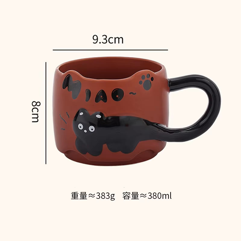4 Color Embossed Kitten Cat Mug High Value Mug Cute Creative Couple Water Cup Ceramic Office Coffee Mug