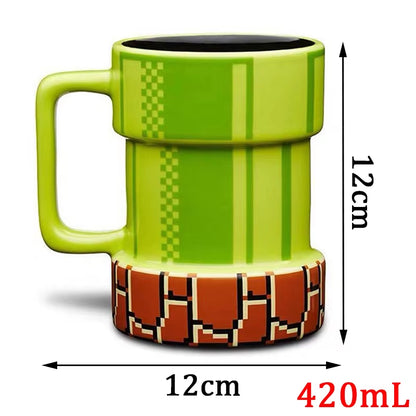NEW 420Ml Super Mario Apertures Shape Ceramic Mug Cartoon Coffee Mug Beer Drinkware Cups Birthday Xmas Gift for Friends or Kids