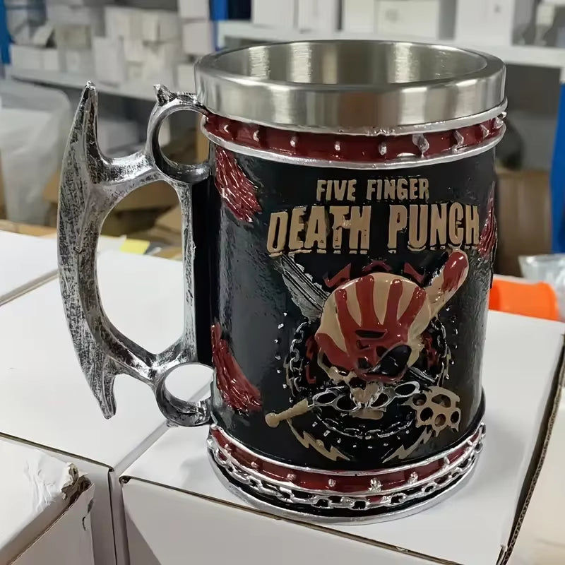 1Pc Domineering Warrior Skeleton Stainless Steel Water Cup, Resin Embossed Double-Layer Mug, Large-Capacity Beer Mug, Coffee Cup