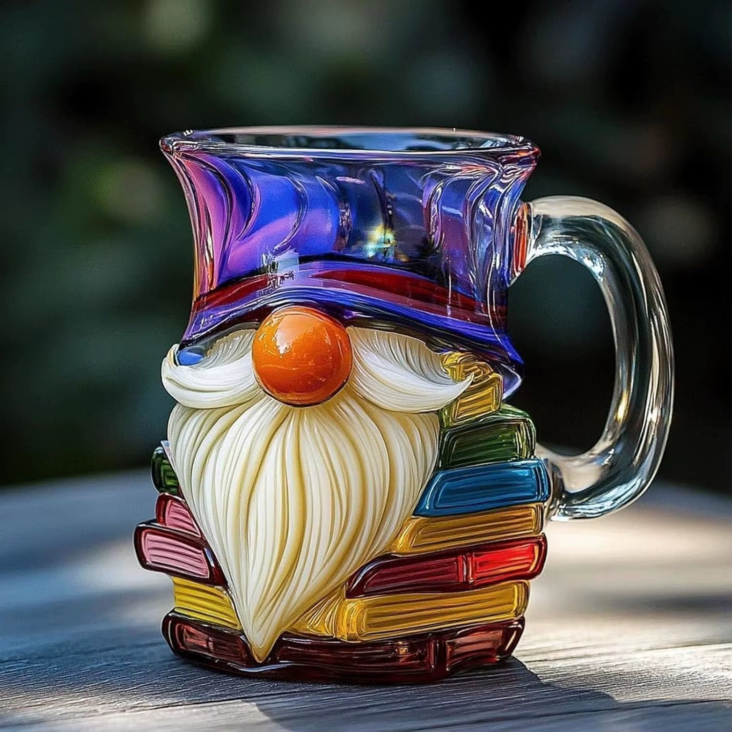 Painted Gnome Book Mug, Novelty 3D Painted Unique Books Stack Coffee Cup, Colored Glass Mug Gifts for Book Lovers