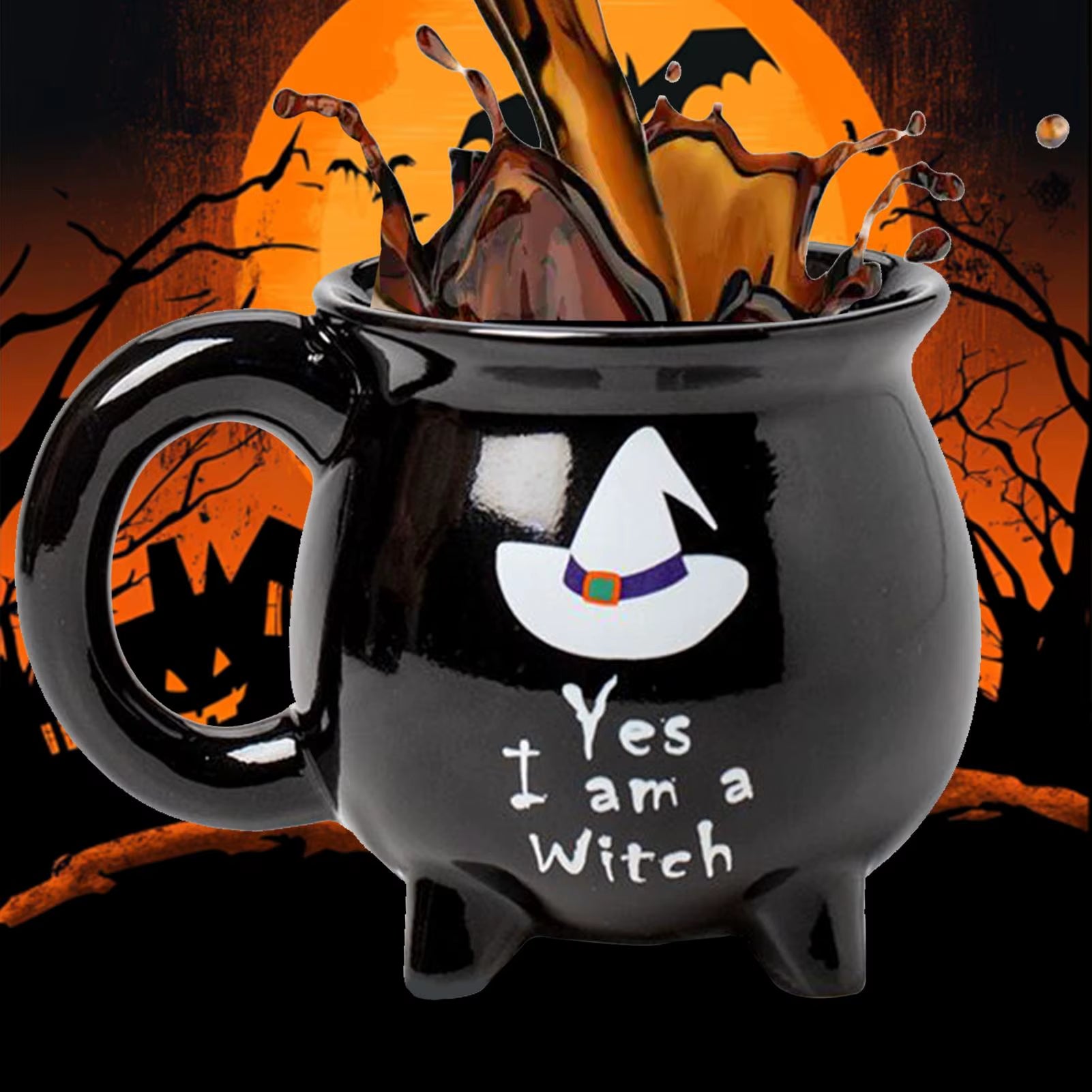 Halloween Witch Cauldron Ceramic Mug Spooky Brew Beverage Cup for Hot/Cold Drinks, Holiday Drinkware for Adults Kitchen & Office