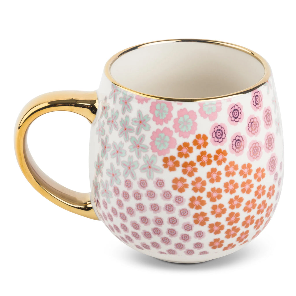Stoneware Gold Floral 16Oz Coffee Mug