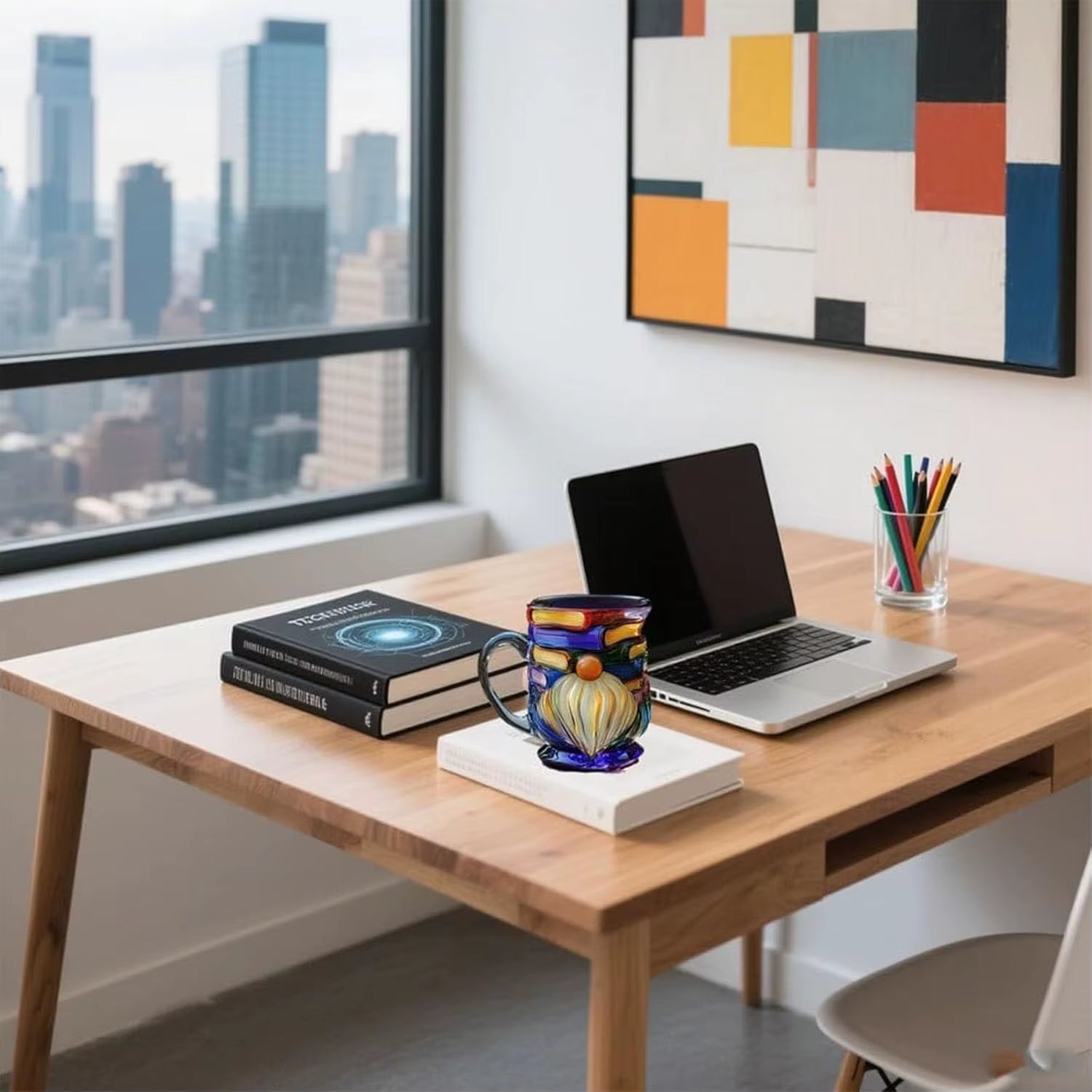 Painted Gnome Book Mug, Novelty 3D Painted Unique Books Stack Coffee Cup, Colored Glass Mug Gifts for Book Lovers