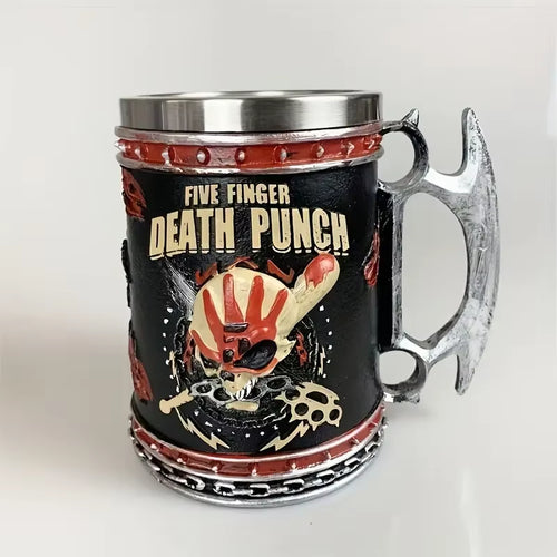 1Pc Domineering Warrior Skeleton Stainless Steel Water Cup, Resin Embossed Double-Layer Mug, Large-Capacity Beer Mug, Coffee Cup