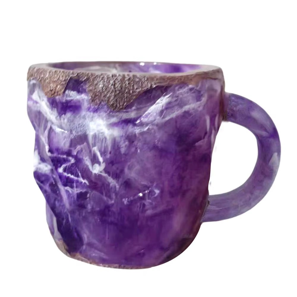 Natural Crystal Amethyst Rose Quartz White Crystal Cup Hand Curved Geode Crystal Tea Coffe Milk Mug Collection Craft Mugs