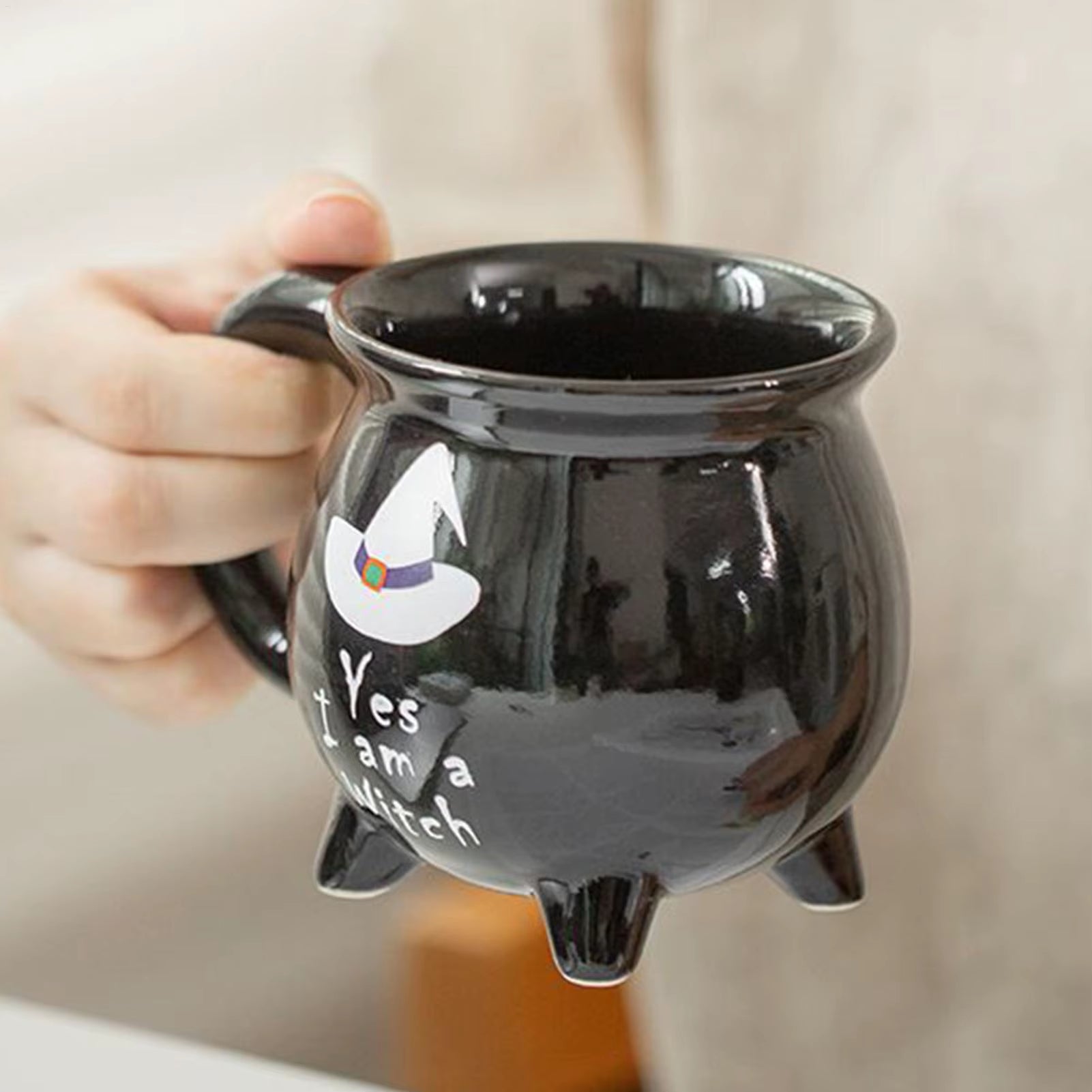 Halloween Witch Cauldron Ceramic Mug Spooky Brew Beverage Cup for Hot/Cold Drinks, Holiday Drinkware for Adults Kitchen & Office